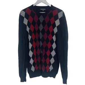 Express Design Studio L 100% merino wool black red + gray crew sweater